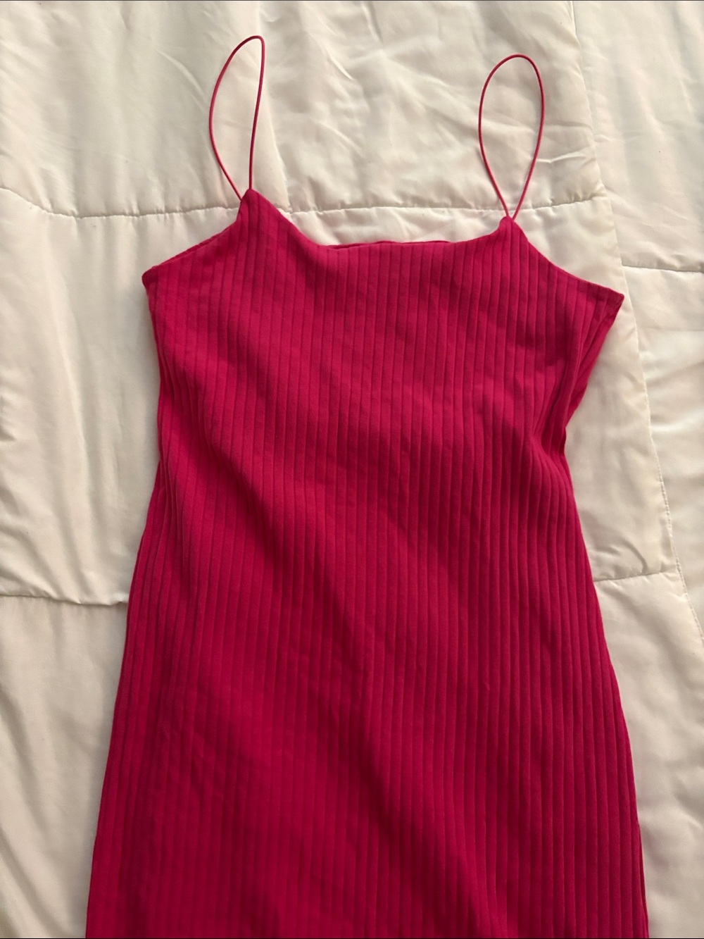Ribbed Spaghetti Strap Dress in Hot Pink